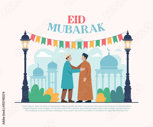 Muslim man greetings happy eid mubarak social media banner