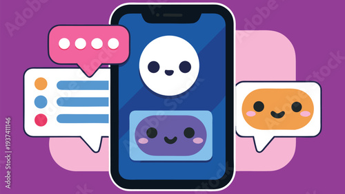 iMessages dual chat interface mockup with bubble conversations keyboard, modern unified messaging layout, messaging experience vector illustration, Mobile Messaging App UI with Smartphone Screens