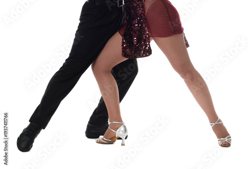 Bilde på lerret Couple of professional dancers on white background, closeup