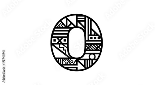 Abstract Geometric Letter O Design with Tribal Patterns