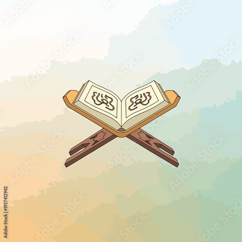 Open Quran Book on Stand Illustration.