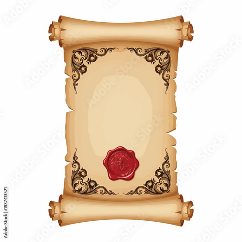 Vintage Parchment with Red Wax Seal.