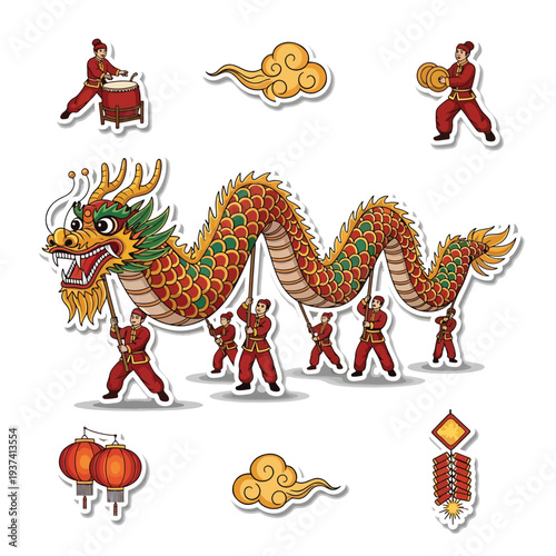 Traditional Chinese Dragon Dance Performance Elements.
