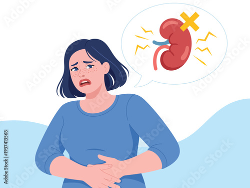 Woman Experiencing Kidney Pain and Discomfort Illustration