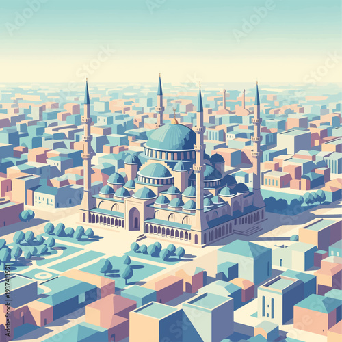 Blue Mosque Istanbul Architectural Illustration.