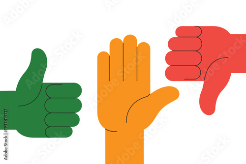Colorful Hand Gestures for Approval, Neutral, and Disapproval