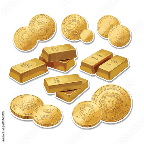 Gold Bars and Coins Collection Display.