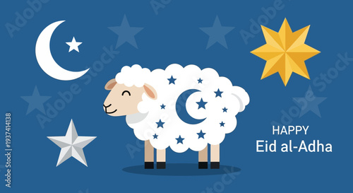 Illustration of Sheep with Crescent Moon Stars.