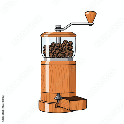 Handheld Wooden Coffee Grinder Illustration