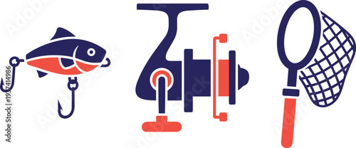 A graphic illustration of fishing gear on transparent background