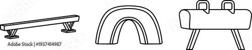 Three gymnastics equipment illustrations on transparent background