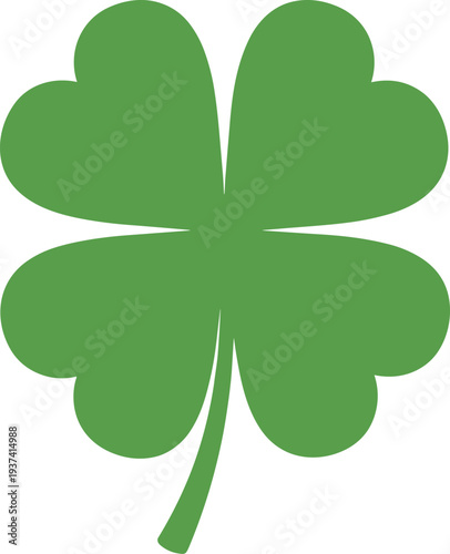 A green four-leaf clover on a transparent background symbolizing good luck