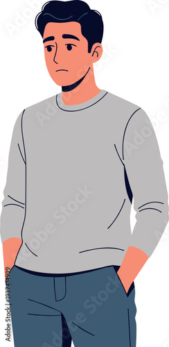 A young man with his hands in his pockets on transparent background