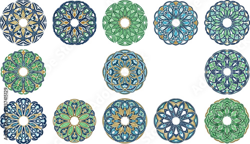 A collection of colorful mandala designs on transparent background