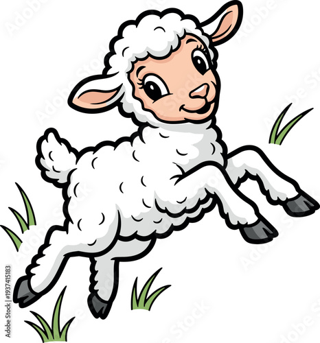 A cartoon sheep jumping in the air on transparent background