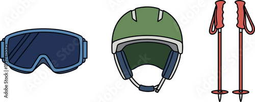 A set of ski equipment on transparent background