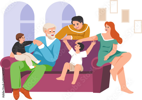 Happy family together. Cozy home grandfather scene