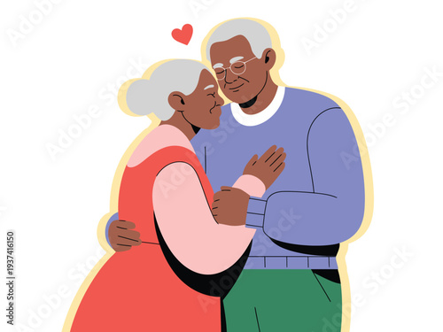 Elderly couple sharing tender moment, love and affection in senior relationship, heart above them