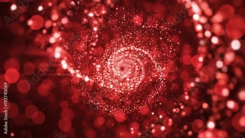 Abstract red swirling bokeh of sparkling light, creating a vibrant, energetic, and dynamic optical illusion