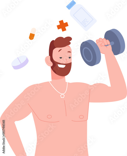 Medical supplements for power fitness training color concept