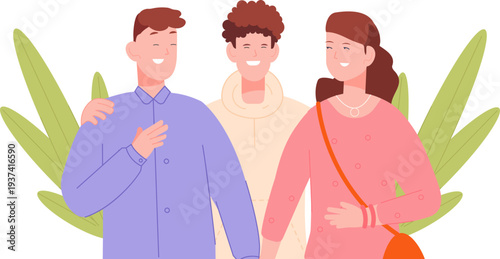 Friends together. Happy young people color portrait