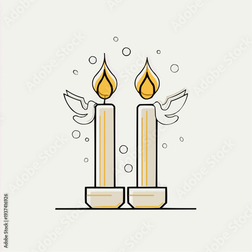 Flat vector illustration of two Easter candles with doves, suitable for holiday greeting cards, religious event promotions, or festive designs.