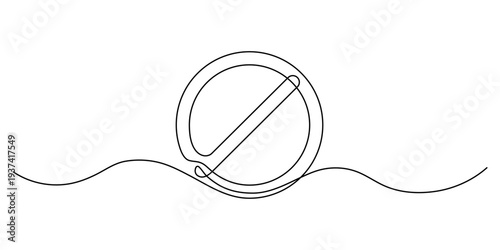 Single continuous line drawing of prohibited sign symbol. Stop concept outline for graphic design. Warning, restriction, forbidden idea. Vector illustration