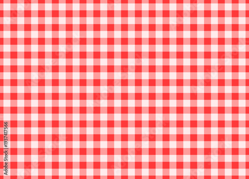 Red and white checkered gingham seamless pattern. Tablecloth design from squares. Traditional picnic textile for background elements and event decoration. Vector illustration