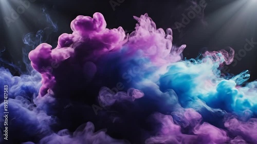 Abstract swirls of purple and blue vapor against a dark backdrop, softly illuminated by ethereal light
