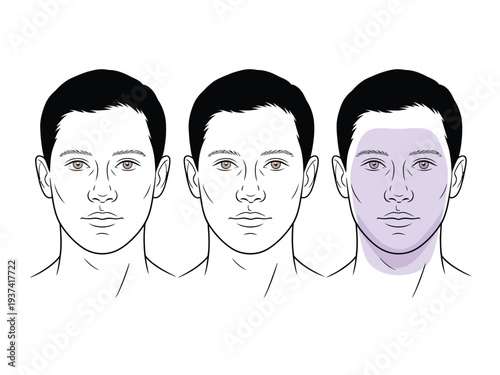 Facial Skin Tone Comparison Illustration with Three Identical Male Faces