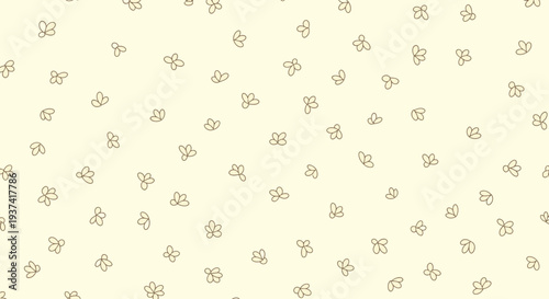 Subtle light cream background with numerous small, scattered, abstract beige three-petal shapes creating a delicate, minimalist pattern.