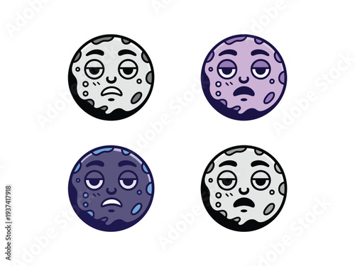 Cartoon Moon Faces with Various Expressions and Colors