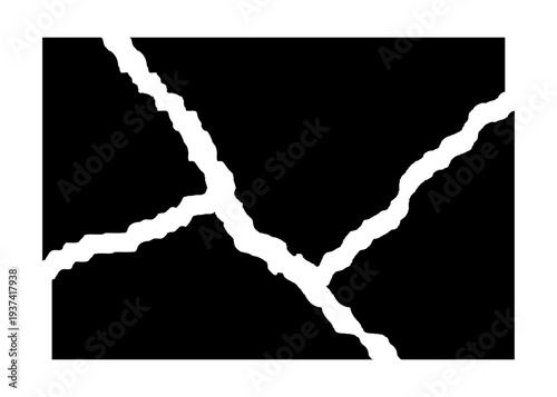 Abstract black square with cracks crossing diagonally. Texture element for graphic design and overlay. Imperfection background concept. Vector illustration