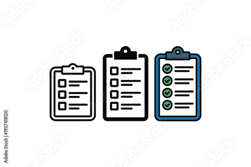 Checklist Cliparts in Black, White, and Blue Colors for To-Do Lists and Tasks