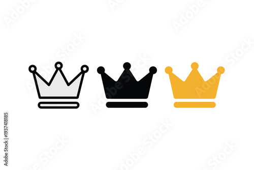 Three Crown Logos in Black, White, and Gold Colors for Royalty and Luxury Brands
