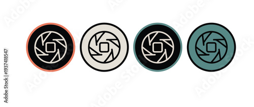 Camera Lens Icons in Various Colors and Styles