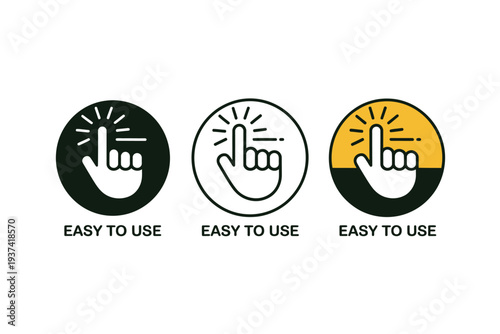 Easy to Use Icons Set with Hand Clicking Symbols in Black, White, and Yellow Colors