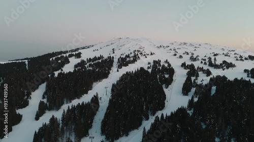 Snow covered mountains in Kopaonik Raška District Serbia during winter season showing ski slopes and trees