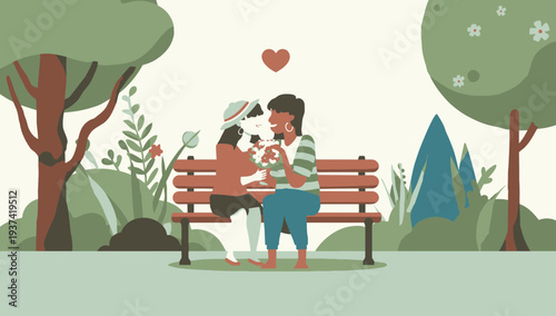 Couple Sharing a Romantic Moment on a Park Bench.