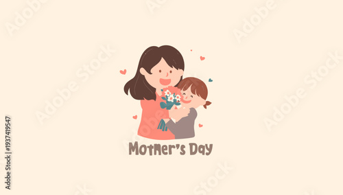 Happy Mother's Day illustration with mother and child.