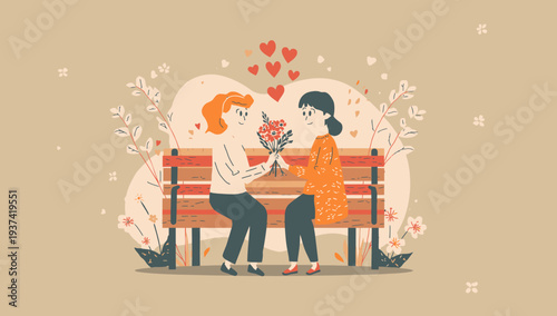 Couple Sharing a Romantic Moment on a Park Bench.