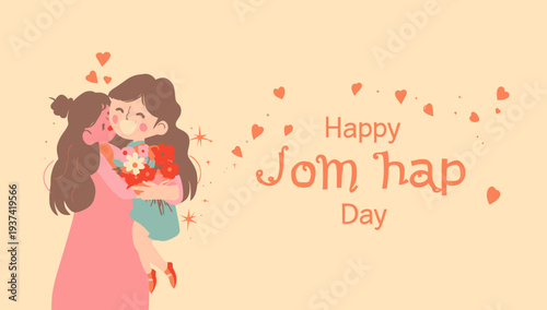 Happy Som hap Day mother and daughter hugging with love.