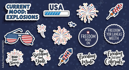 Set of 13 4th of July icons vector