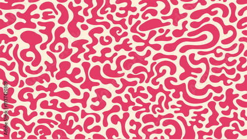 Vibrant Pattern of Swirling Shapes and Lines in Red and Cream