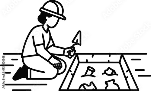 Archeologist digging at historical site illustration vector