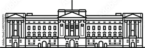 Palace architectural line art illustration of a royal residence