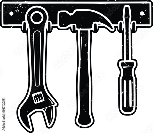 Vintage Mechanic Tools Set Illustration – Wrench Hammer Screwdriver Workshop Vector