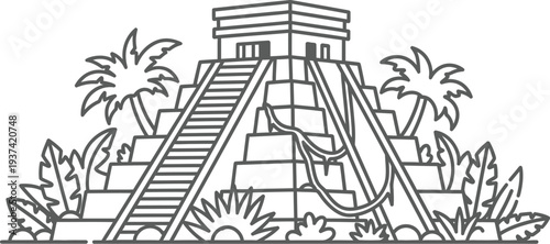 Mayan pyramid in a lush tropical jungle vector illustration