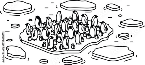 Isometric vector map of gentoo penguin colony landscape