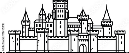 Medieval castle fortification architectural drawing plan on parchment